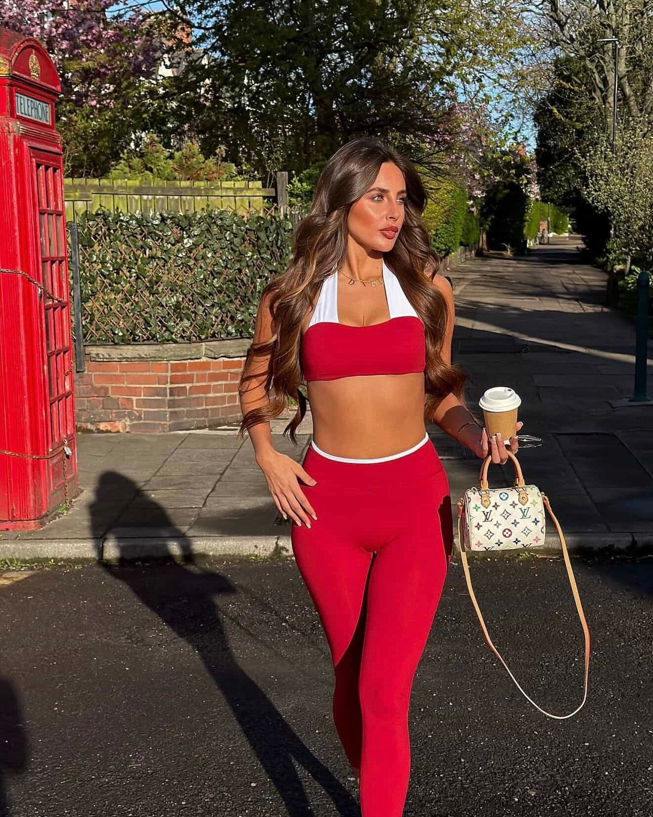 Viral Studio Sculpt Halterneck Set - Cherry Red Contrast Gym Set