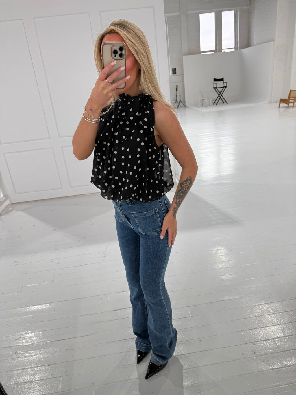 Lola Polka Dot Tie-Neck Blouse