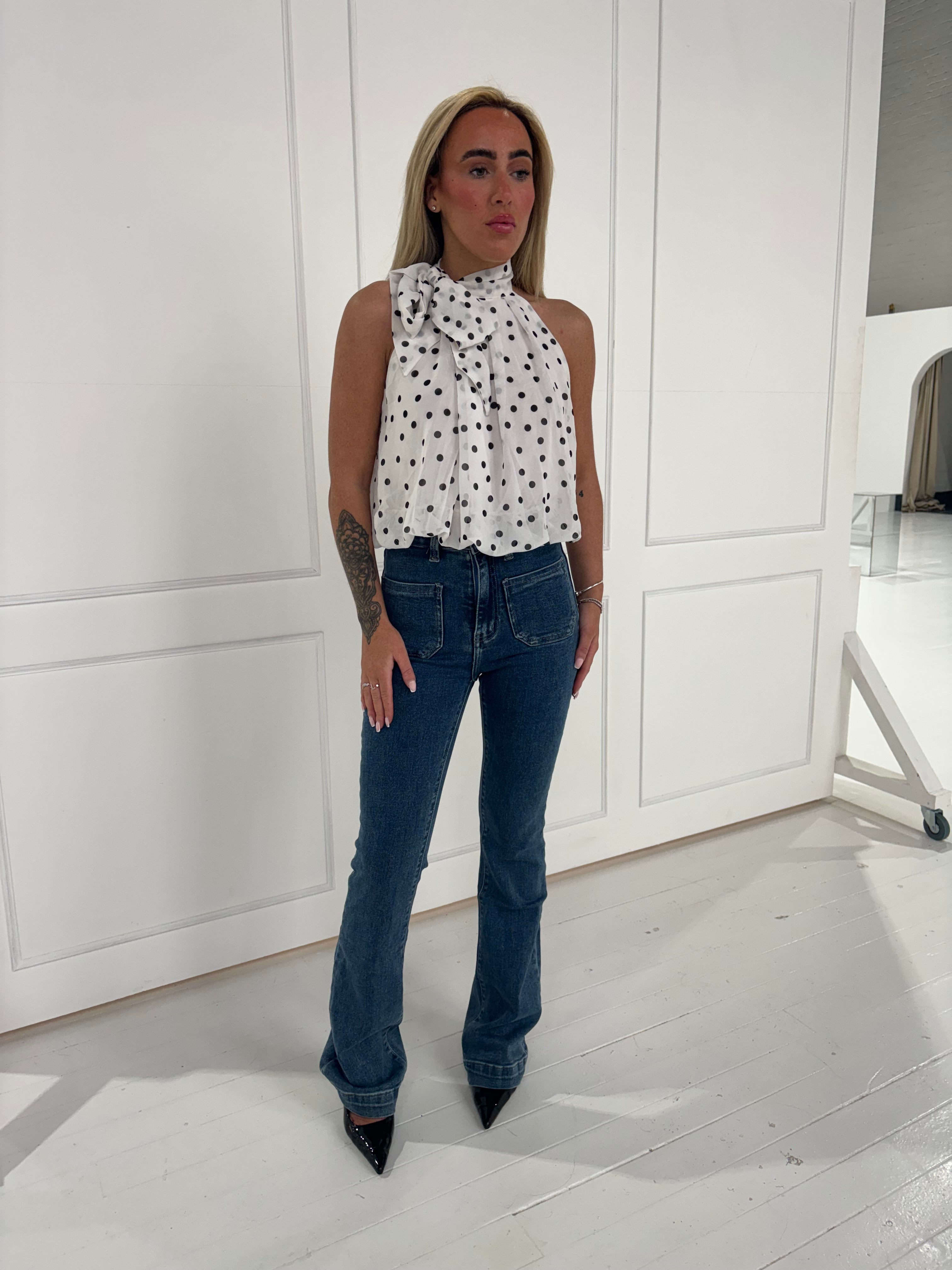 Lola Polka Dot Tie-Neck Blouse