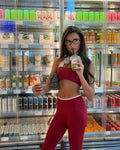 Viral Studio Sculpt Halterneck Set - Cherry Red Contrast Gym Set