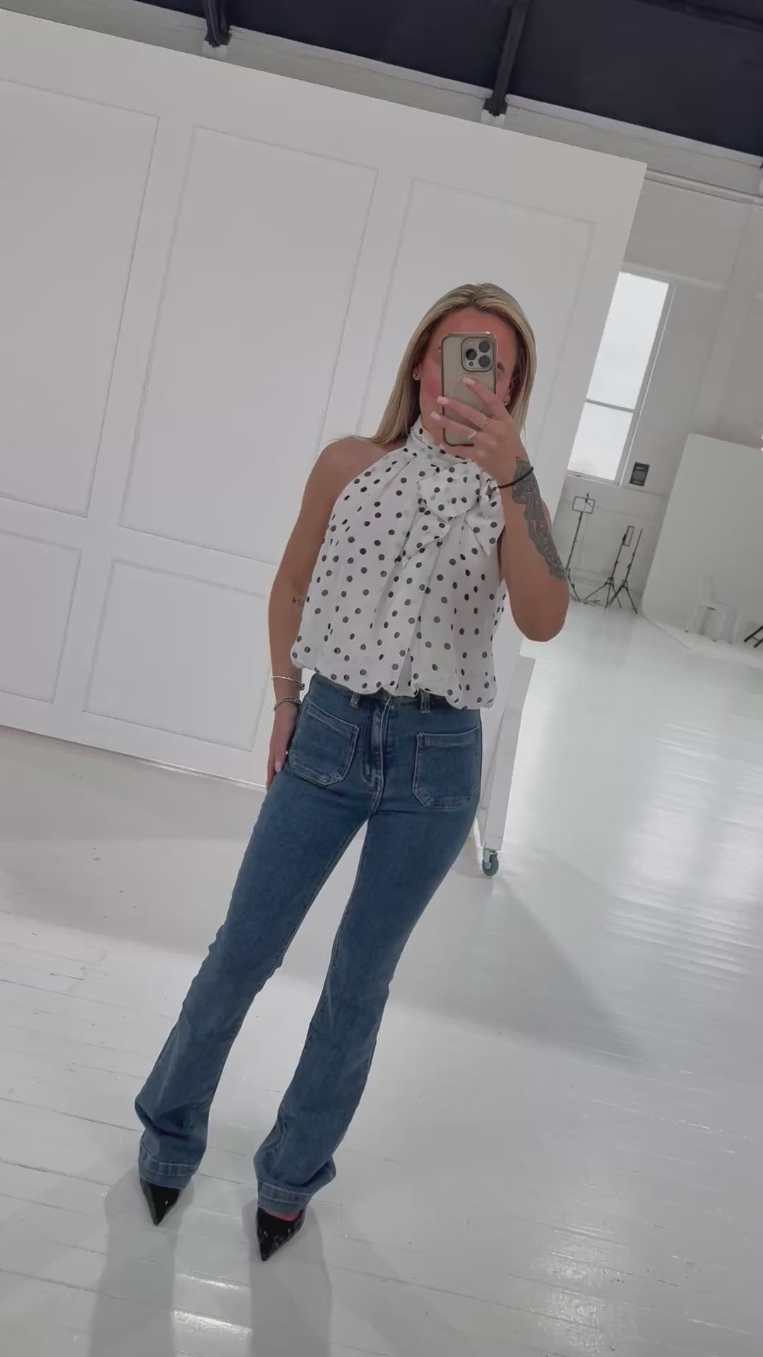 Lola Polka Dot Tie-Neck Blouse